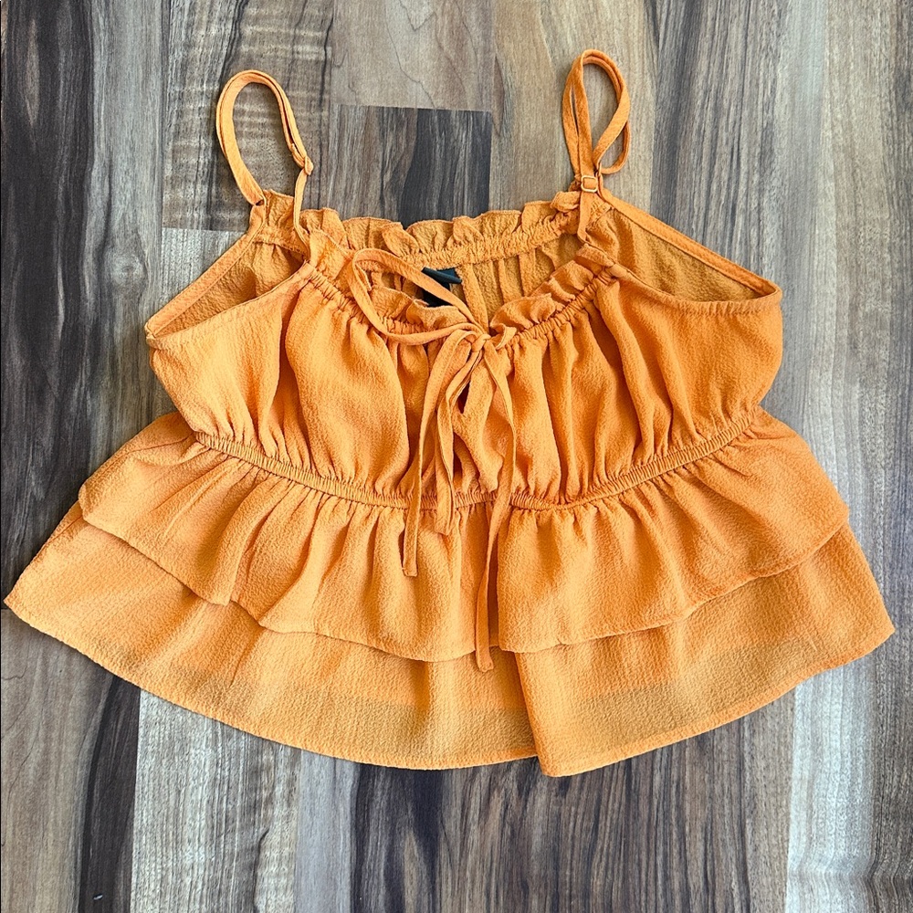 Orange Ruffled Women's Top - Picture 3 of 4